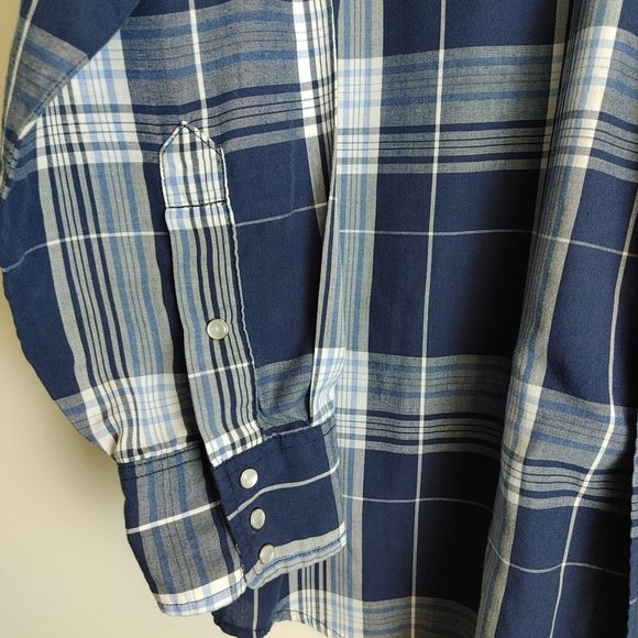 Ash Creek Trading Men's Western Shirt Sz XL Navy Blue Plaid - Picture 5 of 8